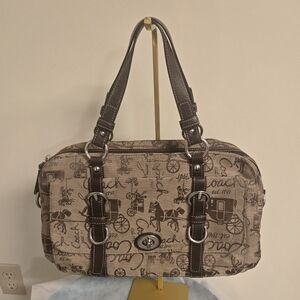 Coach Tan and Brown Print Satchel-Long Strap Not Included